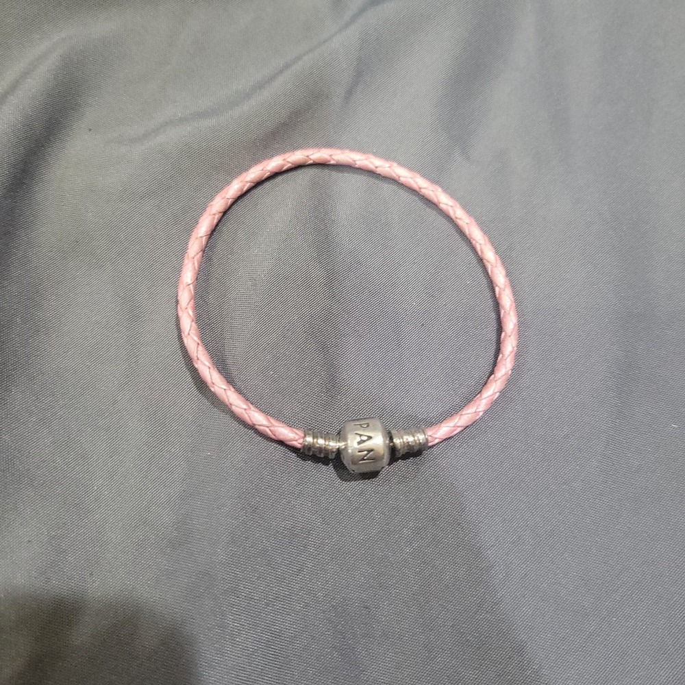 Pandora 925 Sterling Silver Moments Pink Leather Braided Bracelet 7.5 In
